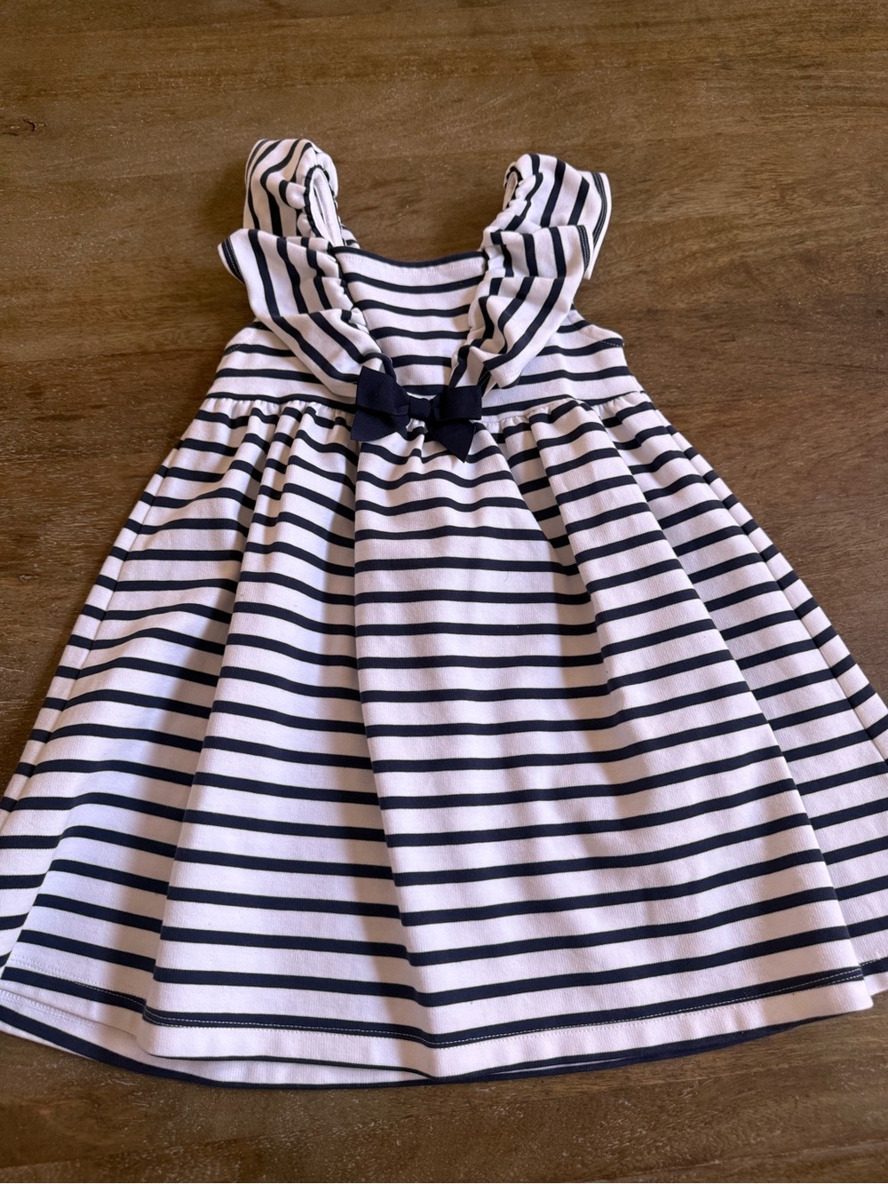 Janie and Jack Navy and White Striped Ruffle Dress with Bow Accent